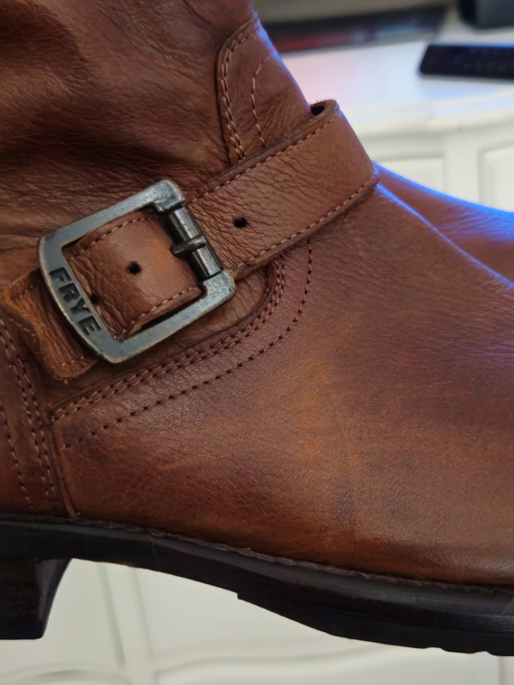 Frye Men's Cognac Leather Buckle Ankle Boots - Picture 2 of 16